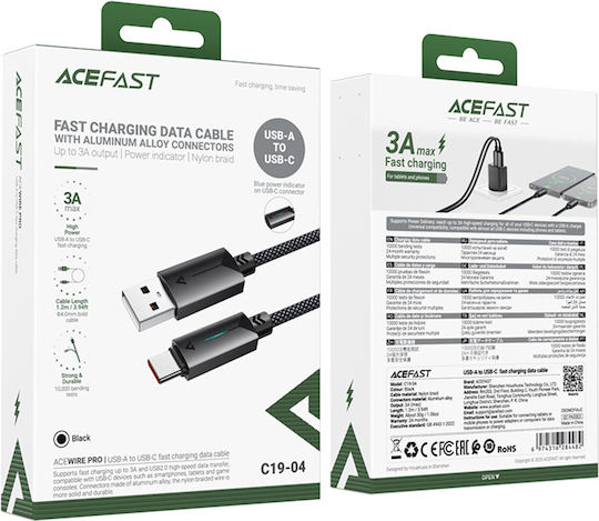 Acefast USB 2.0 Cable USB-C male - USB-A 18W Μαύρο 1.2m