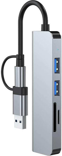 Techsuit Databridge USB Hub 5 Ports USB 3.0 with USB-A Connection Gray