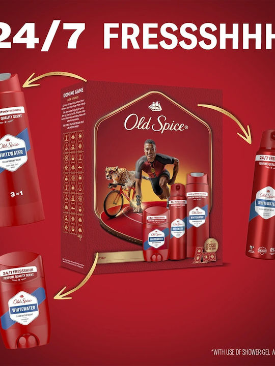 Old Spice Ironman Комплект Подарък с Дезодорант Стик Спрей и Душ Гел Whitewater 24-часова Свежест за Ежедневна Употреба Аромат с Качествен Мирис Който Трайе
