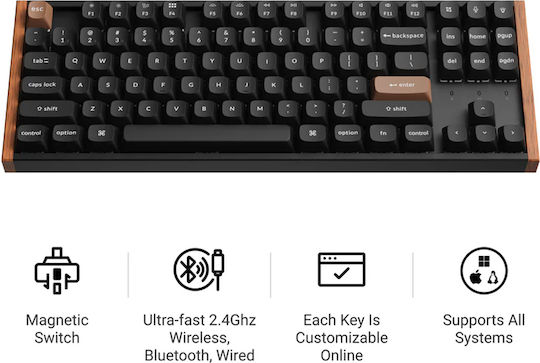 Keychron K8 HE K8H-F1 Fără fir Efect Hall Gaming Tastatură Tenkeyless cu Magnetic comutatoare și iluminare RGB (Engleză US) Special Wood Edition