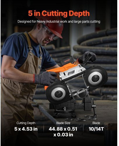 Portable Cordless Band Saw Kit Vevor 20v Battery Charger Cutting Depth 127 mm x 115 mm Metal Band Saw Brushless Motor Variable Speed 0-192 m min Metal Wood Cutting