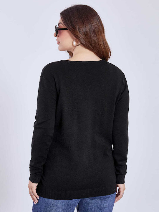 Celestino Damen Pullover Rip Details Schwarz