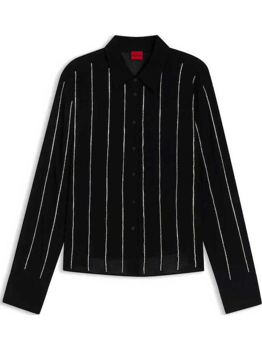 Eldja Women's Striped Long Sleeve Shirt Black