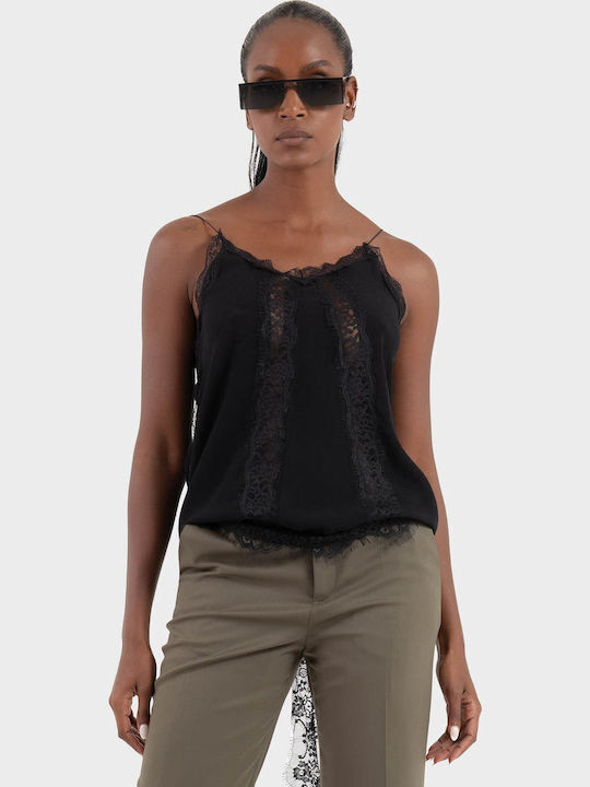 Damen Bluse mit Spitze Black
