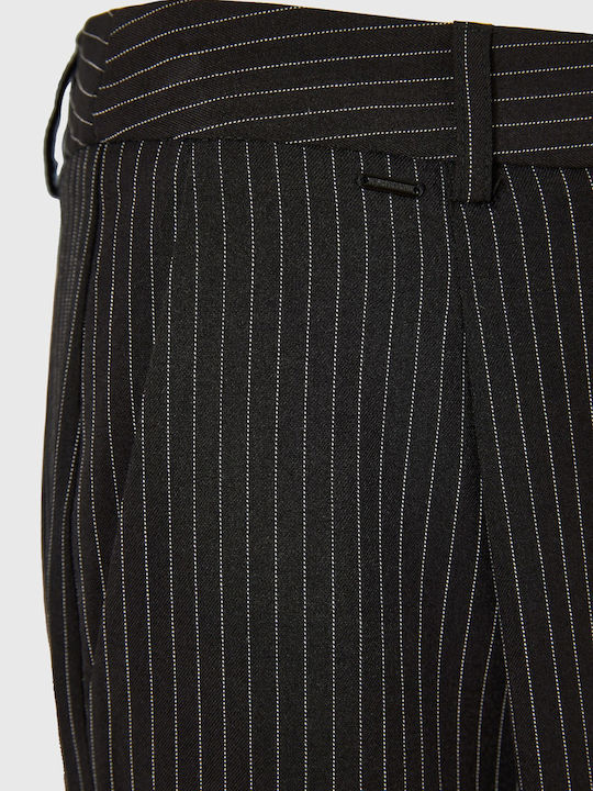 Women's Fabric Trousers Regular Fit Striped Black