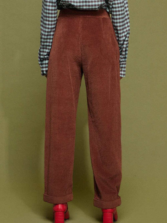 Women's High-waisted Fabric Trousers Brown