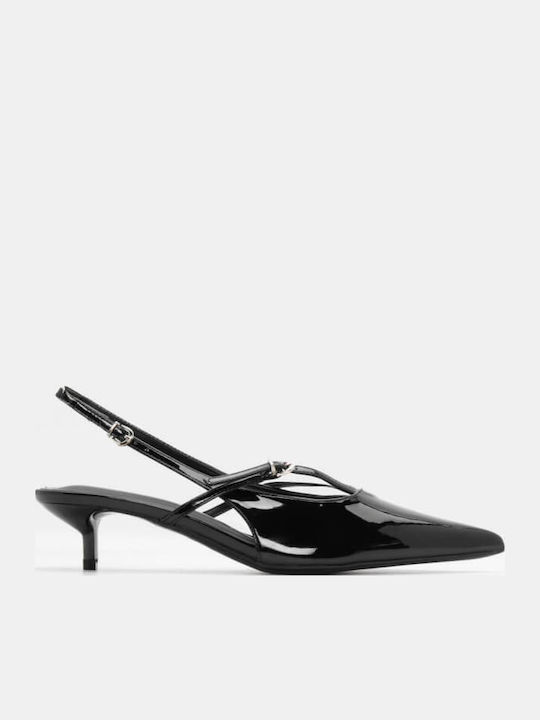 Pumps mit Riemchen & flacher Absatz Schwarz