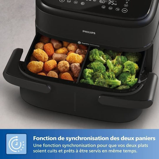 Philips Series 1000 Heißluftfritteuse mit Doppel-Abnehmbarer Korb 7.1Es Schwarz