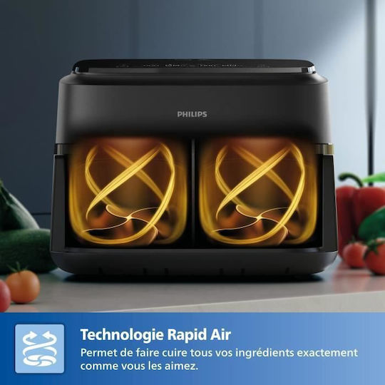 Philips Series 1000 Heißluftfritteuse mit Doppel-Abnehmbarer Korb 7.1Es Schwarz
