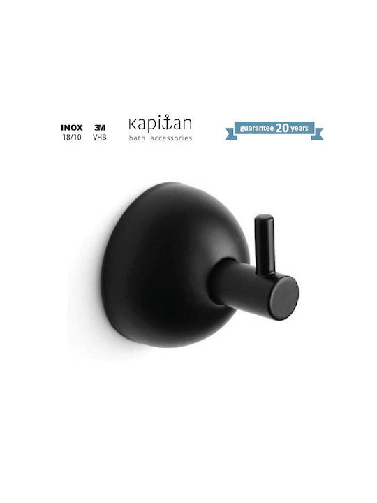 Kapitan Άγκιστρο Μπάνιου Μονό με Βίδες ​4.5x4.5cm Inox Μαύρο
