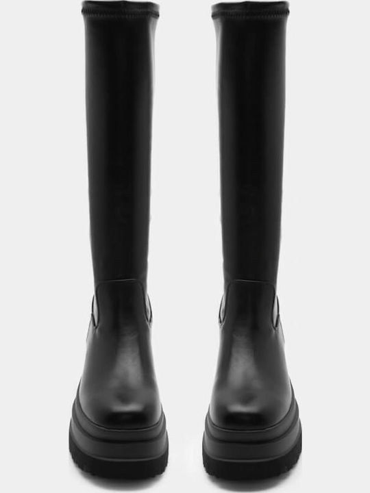 Wildleder Damenstiefel mit hohem Absatz Schwarz