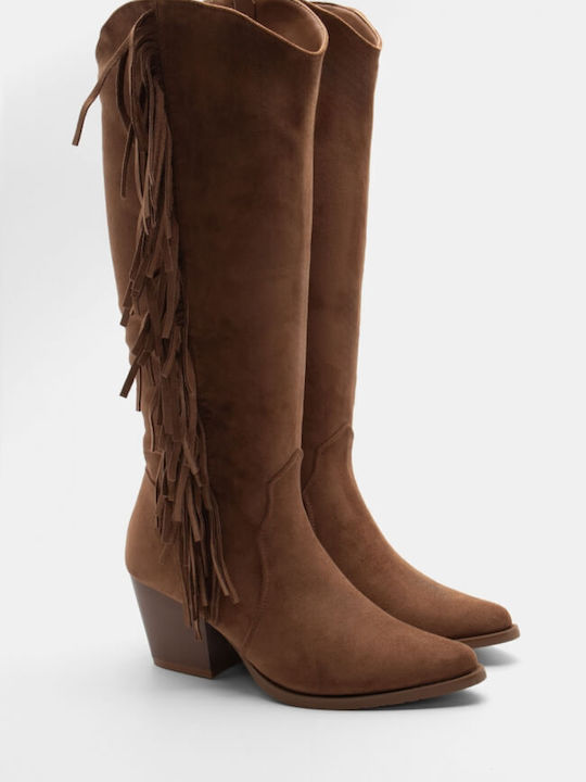 Wildleder Damenstiefel Cowboy mit mittlerem Absatz Braun