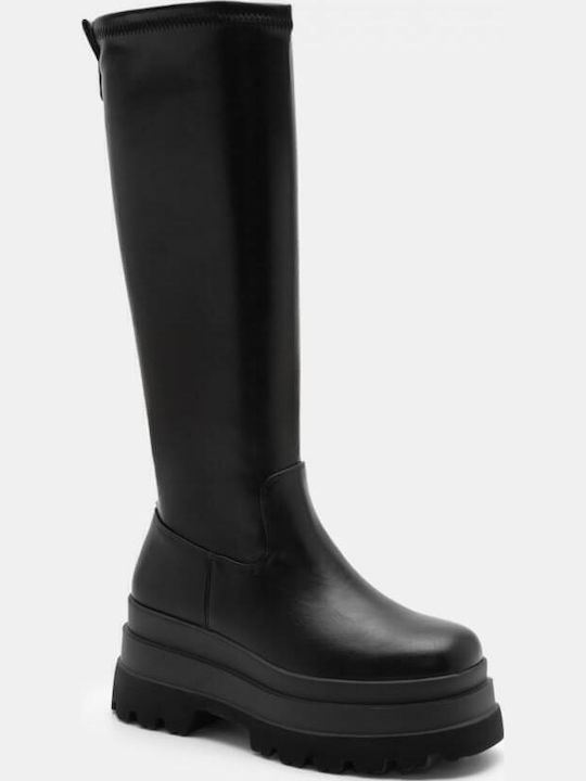 Wildleder Damenstiefel mit hohem Absatz Schwarz