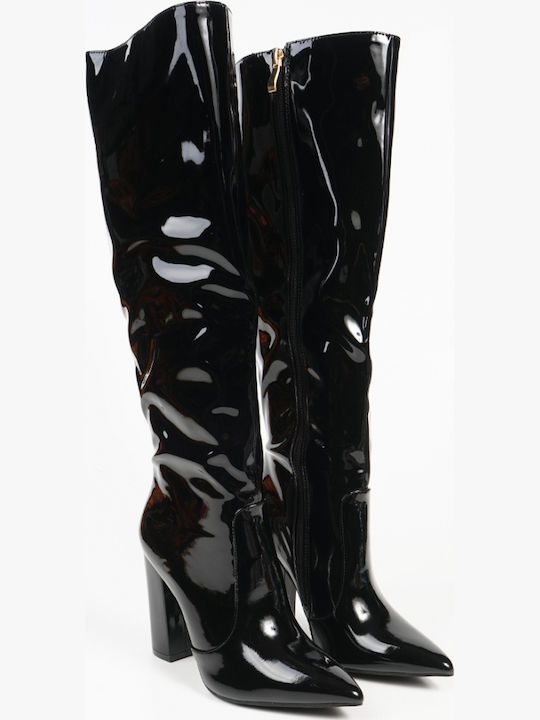 Damenstiefel aus Lackleder Schwarz