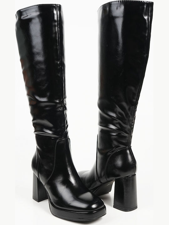 Damenstiefel aus Lackleder Schwarz