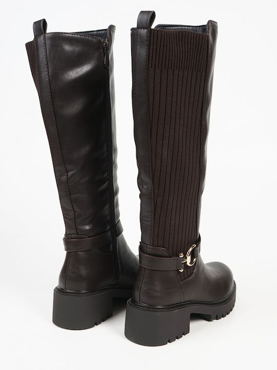 Women's Boots with Zipper / Rubber Brown