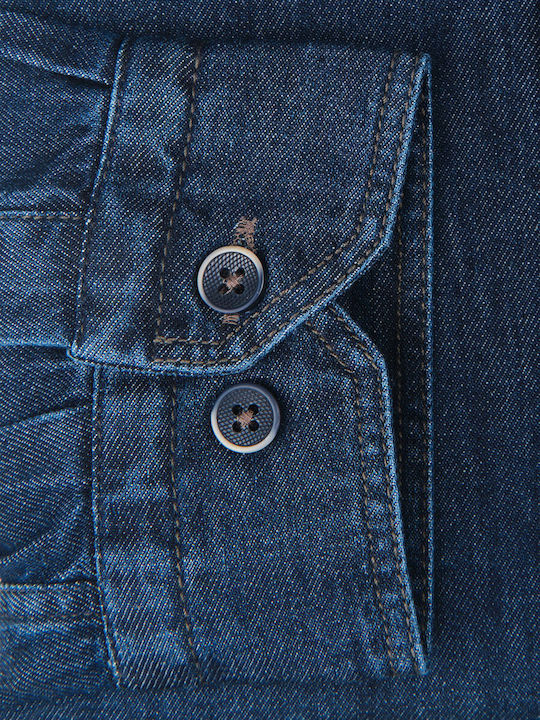 Long-Sleeve Blue Denim Shirt
