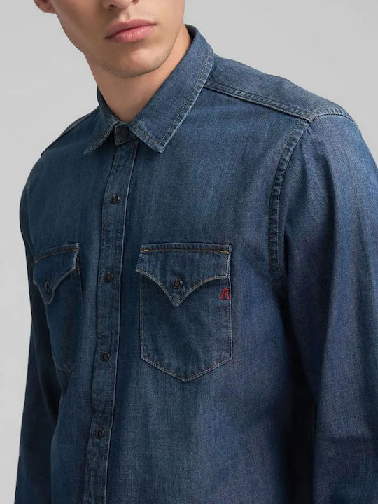 Long-sleeved Denim Shirt Dark Blue Denim