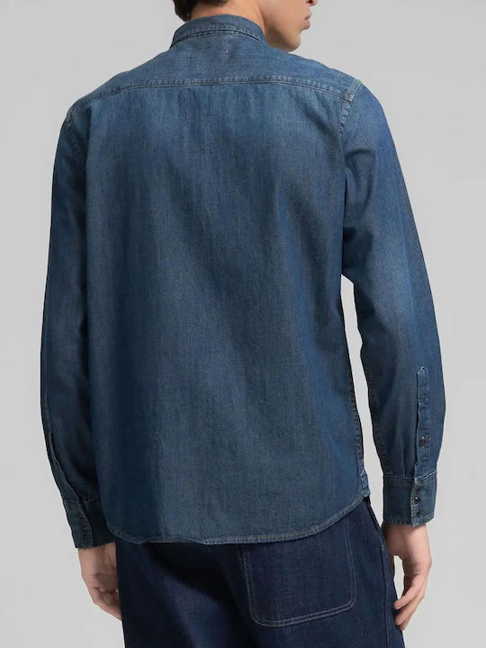 Long-sleeved Denim Shirt Dark Blue Denim