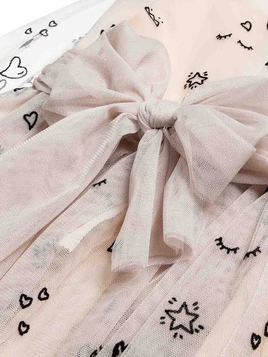 Mädchenkleid Langärmelig Tüll Set aus 2 mit Zubehör Beiges