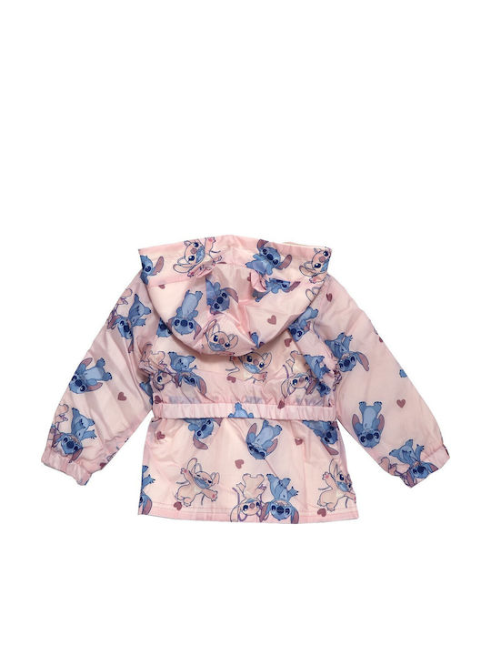 Lilo & Stitch Waterproof Kids Casual Short Windproof Jacket with Lining Hood Light Pink