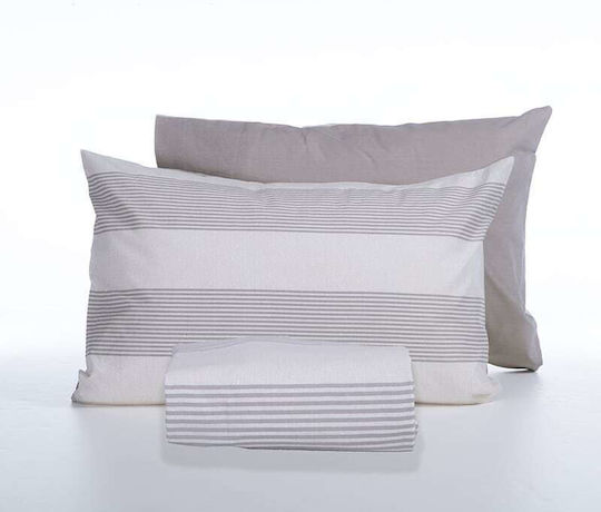 Nef-Nef Homeware Duvet Cover Set Cotton Single with Pillowcase 170x240 Casual Stripe Ecru