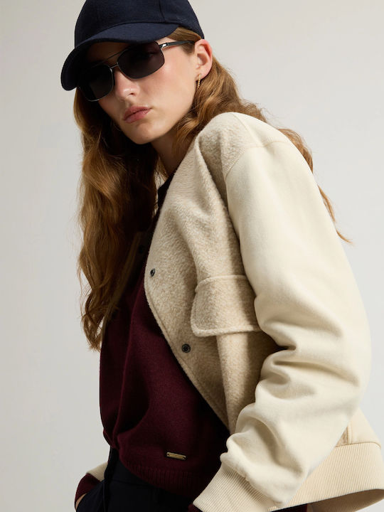 Women's Bomber Jacket for Winter Beige