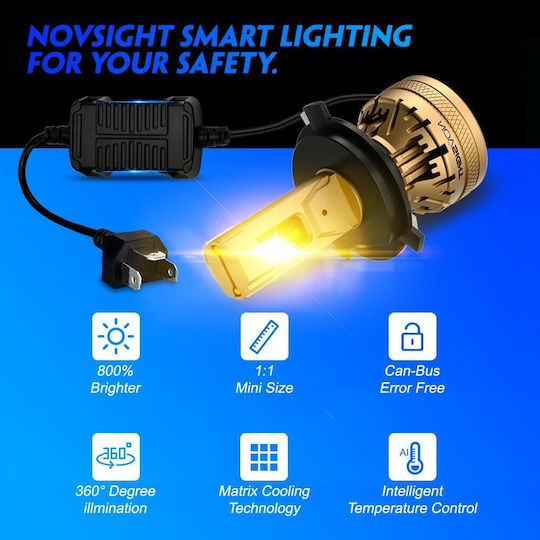 NovSight Лампи Автомобила & Мотоциклета H4 LED 3000К Топло бяло 12-24V 120W 2бр