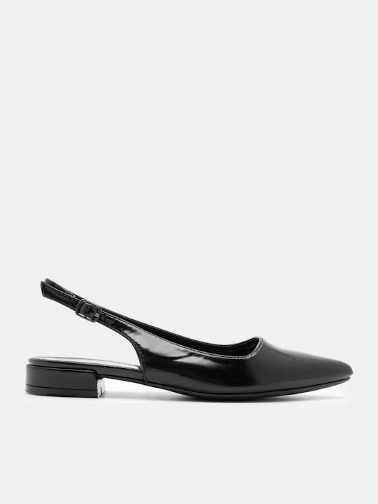 Synthetic Leather Pointy Slingback Ballerinas Black
