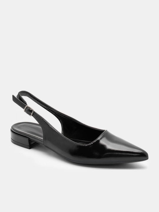 Synthetic Leather Pointy Slingback Ballerinas Black