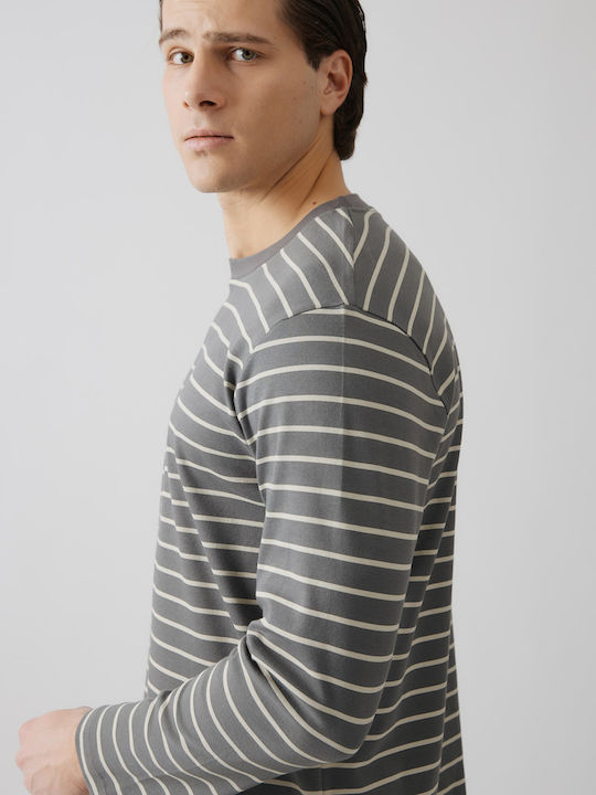 Minerva Men's Winter Pajamas Set Grey Striped
