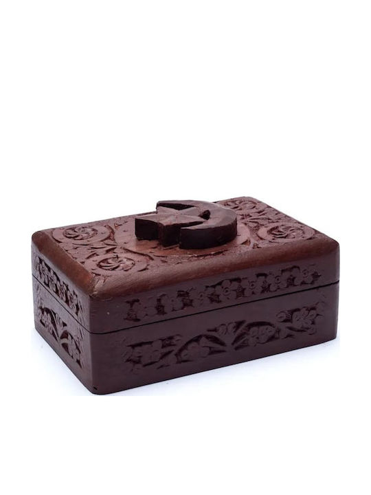 Tarot or Jewellery Box Mango Wood Carved Star Moon