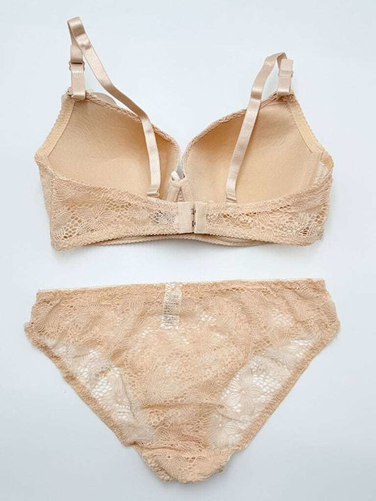 Lunna Dantelat Set de Lenjerie Sutien cu Slip Beige