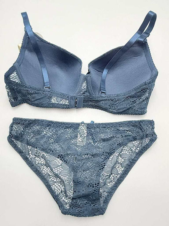 Lunna Dantelat Set de Lenjerie Sutien cu Slip Dark Blue