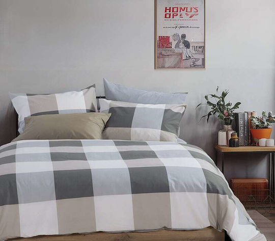 Nef-Nef Homeware Duvet Cover Set Cotton Single with Pillowcase 170x240 Casual Check Denim