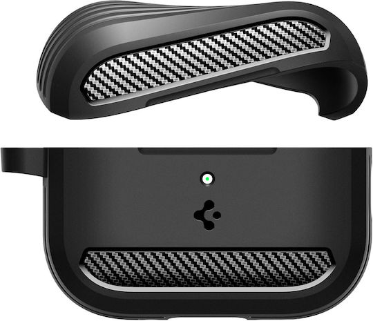 Spigen Rugged Armor Hülle Silikon mit Haken in Schwarz Farbe für Apple AirPods Pro 3