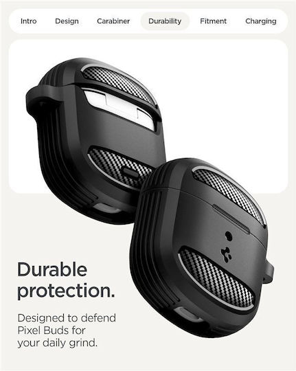 Spigen Rugged Armor Θήκη με Γάντζο σε Μαύρο χρώμα για Google Pixel Buds 2a
