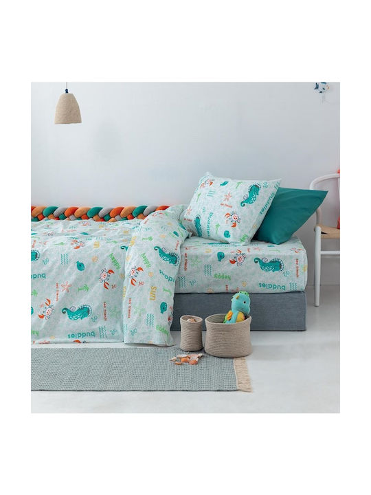 Palamaiki Sheet Set Single with Elastic Band Cotton My Kingdom Green 170x260cm 3pcs