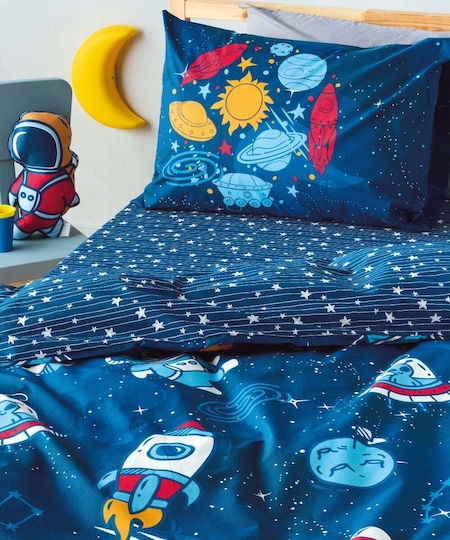 Kentia Kinderbettlaken Set Baumwolle Sirius Sirius Blau 160x270cm 3 Stück