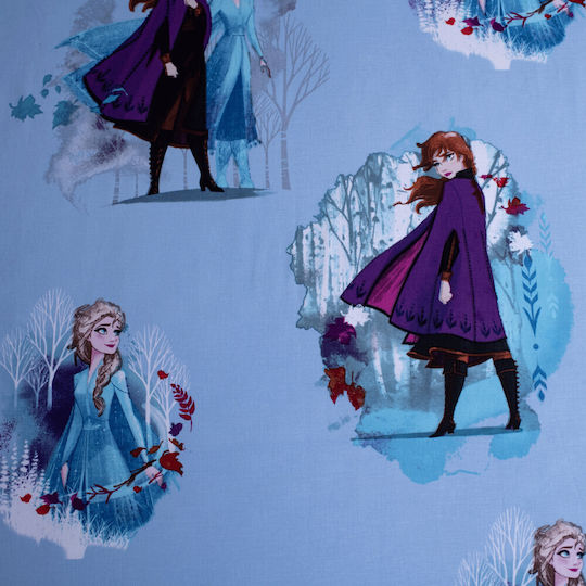 Disney Чаршаф Единично с Ластик Памук Frozen Синьо 90x200см