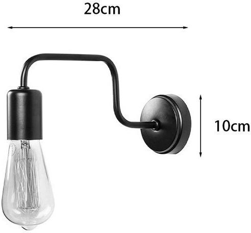 Pakketo Kerquin Vintage Wall Lamp with E27 Lamp Bulb Base Black 28x10cm