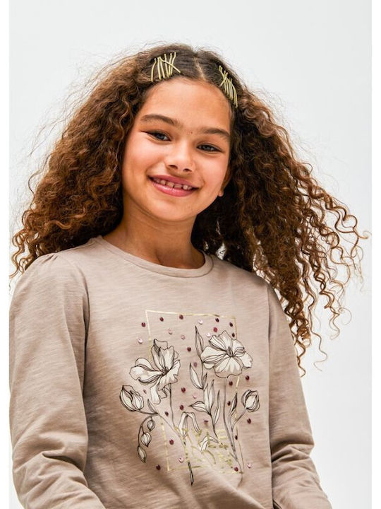 Kids' Shirt Long Sleeve Beige Flowers