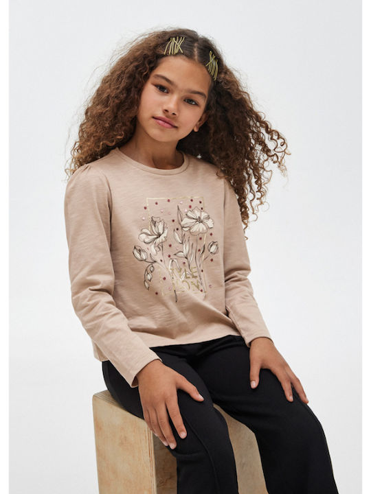 Kids' Shirt Long Sleeve Beige Flowers