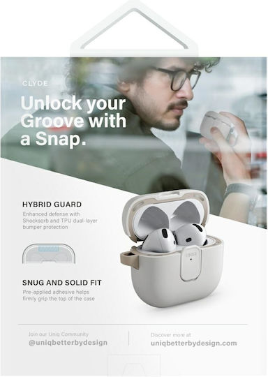 Uniq Clyde Case Silicone / Plastic with Hook in Beige color for Apple AirPods 4