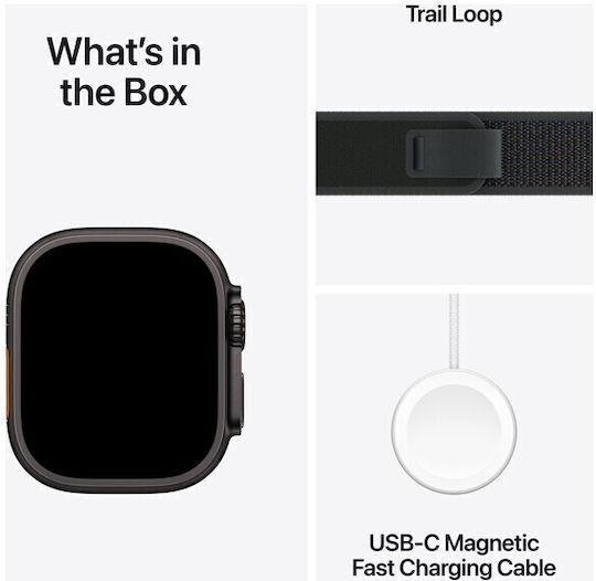 Apple Watch Ultra 2 2024 Titanium 49mm Αδιάβροχο με eSIM και Παλμογράφο (Natural με Blue Trail Loop - S/M)