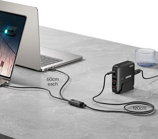 Cablu Usb-c Unitek Pd100w 2-in-1 Dual Încărcare C14146abk01-1.8m