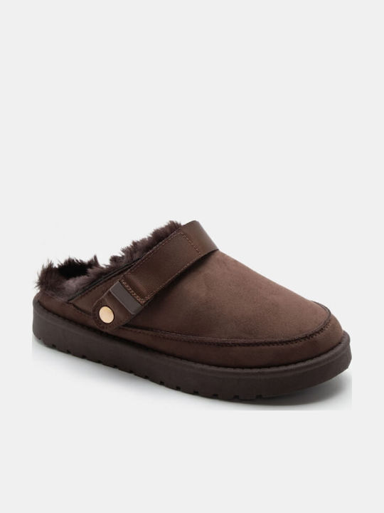 Luigi Women's Clogs with Fur Brown