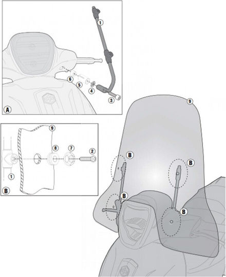 Windshield Adjustment Kit A5606ak Piaggio Beverly 125ie-30ie-350 '10-'20 Medley 125-150 '16-'19 Kappa