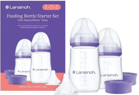 Lansinoh Σετ Πλαστικά Μπιμπερό Feeding Bottle Starter Κατά των Κολικών με Θηλή Σιλικόνης για 1+ μηνών 160ml