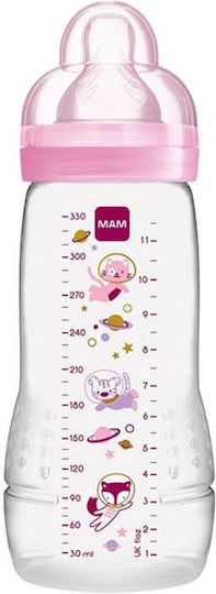 Mam Plastic Baby Bottle Easy Active with Silicone Teat for 4+ Months Pink Unicorns - Pink 330ml